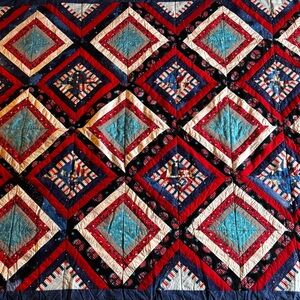 Patchwork Diamond Quilt - Red, Blue, White
